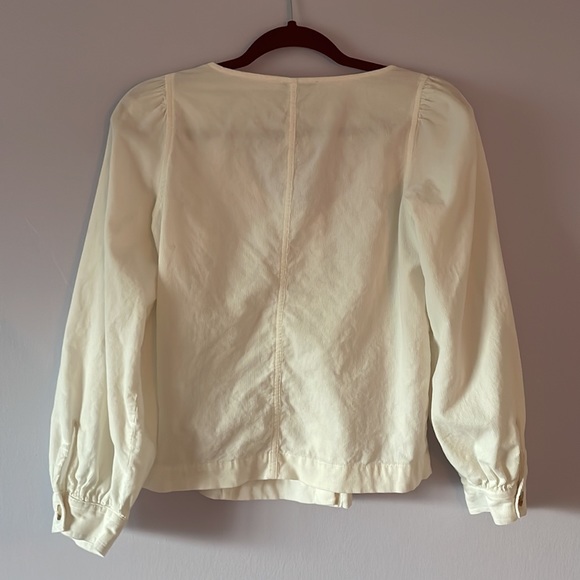 XS cream colored Madewell corduroy shirred sleeve button front top - Picture 8 of 10